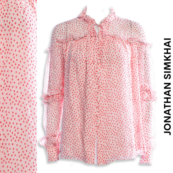 Jonathan Simkhai Tops - Jonathan Simkhai Delicate Romantic Silk Crepe Polka Dot Print Blouse Large